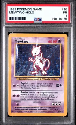 1999 POKEMON GAME #10 MEWTWO-HOLO PSA 1 - Image 1