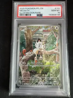2025 POKEMON PFL EN-PHANTASMAL FLAMES ILLUSTRATION RARE #106 MEOWTH PSA 10 - Image 1