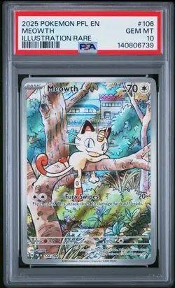 2025 POKEMON PFL EN-PHANTASMAL FLAMES ILLUSTRATION RARE #106 MEOWTH PSA 10 - Image 3