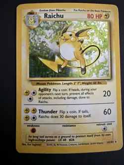 Pokemon TCG Raichu 14/102 Base Set Holo Rare 80 HP Stage 1 English 1999 - Image 1