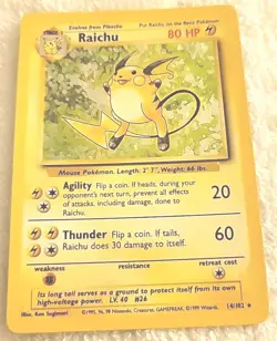 Pokemon TCG Raichu 14/102 Base Set Holo Unlimited Rare MP - Image 1