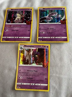 3 Card Pokemon trick or treat holo Lot (Mimikyu, Mewtwo, Mismagius) - Image 1
