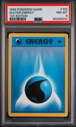Pokemon Card Water Energy 102/102 1st Edition PSA 8 Shadowless Base Set - Image 1