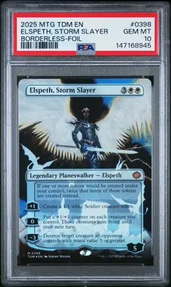 2025 MTG TARKIR: DRAGONSTORM BORDERLESS-FOIL #0398 ELSPETH, STORM SLAYER PSA 10 - Image 1