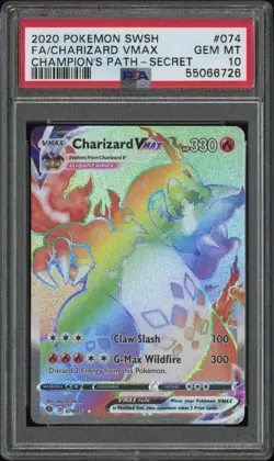 2020 Pokemon SW&SH Champion's Path Charizard VMax Secret PSA 10 Gem Mint #074 - Image 1