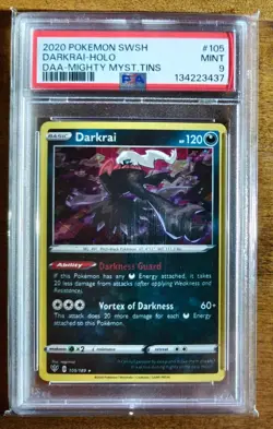 2020 Pokemon SWSH Darkness Ablaze Darkrai Holo #105 Cosmos PSA 9 Mint Promo Tin - Image 1