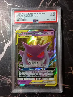 2019 Pokemon Gengar & Mimikyu GX Holo Rare SM Team Up 53/181 PSA 9 - Image 1