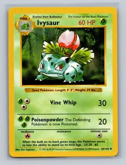 Ivysaur ~ Shadowless Base Set 30/102 ~ Pokemon Card - LP - Image 1