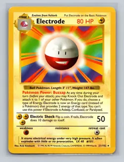 Electrode 21/102 Base Set Shadowless 1999 Rare WOTC Vintage Pokemon Card TCG -MP - Image 1