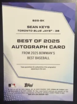 2025 Bowman's Best Sean Keys Best of 2025 Auto Red /5 Refractor #B25-SK - Image 2