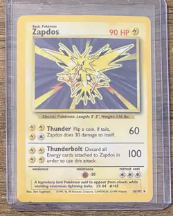 1999 Pokemon TCG Base Set Zapdos Holo Rare Card 16/102 - Image 1