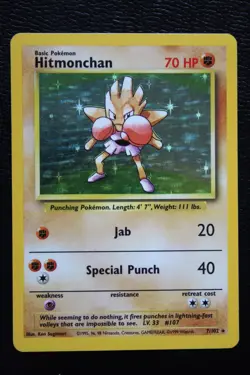 LP Pokemon Hitmonchan Base Set Holo Rare 7/102 70 HP 1999 Wizards English - Image 1