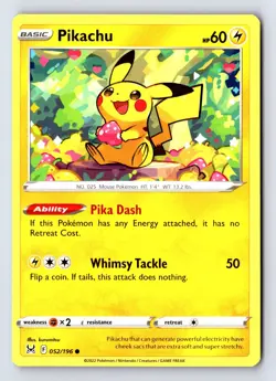 Pikachu 052/196 Common Lost Origin Pokemon Near Mint - Image 1