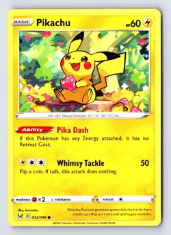 Pikachu 052/196 Common Lost Origin Pokemon Near Mint - Image 1