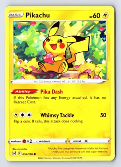 Pikachu 052/196 Common Lost Origin Pokemon Near Mint - Image 1