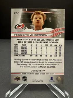 2025-26 Upper Deck Series 2 Frederik Andersen Silver Outburst - Image 2
