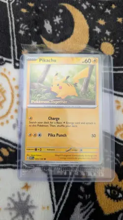 Pokemon TCG Pikachu Pokemon Together Stamped Promo 025/165 25 151 Stamp - Image 1