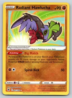 RADIANT HAWLUCHA 081/189 RADIANT RARE ASTRAL RADIANCE POKEMON LP FUKUDA - Image 1