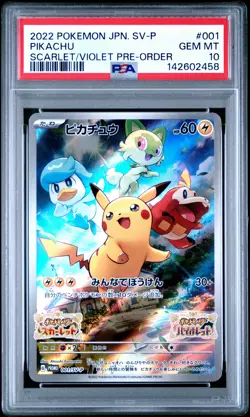2022 POKEMON JAPANESE SV PROMO SCARLET & VIOLET PRE-ORDER #001 PIKACHU PSA 10 - Image 1
