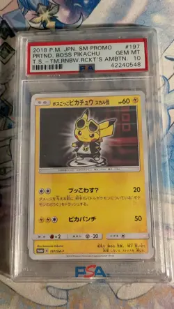 Pokemon PSA 10 Pikachu Pretend Boss Team Skull 197/SM-P Gem Mint Graded 2018 - Image 1