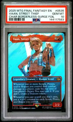 2025 MTG FINAL FANTASY CHARACTER BORDERLESS-SURGE FOIL VAAN, STREET THIEF PSA 10 - Image 1