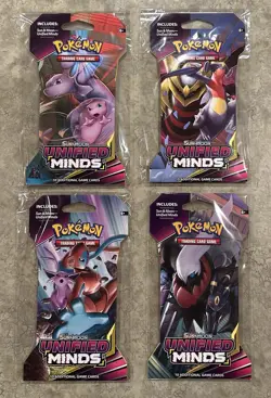 4 Sealed Unweighed New Style Pokemon S&M Unified Minds Blister Packs - Art Set - Image 1