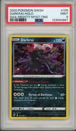 2020 Pokemon SWSH Darkrai Holo Mighty Mystery Tins Cosmos Promo #105 PSA 9 - Image 1