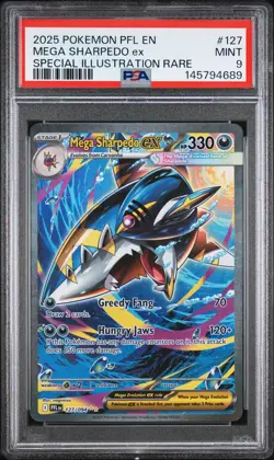 2025 POKEMON PFL EN-PHANTASMAL FLAMES #127 MEGA SHARPEDO EX PSA 9 - Image 1