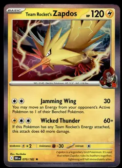 TEAM ROCKET'S ZAPDOS - 070/182 Rare Destined Rivals Pokemon Holo NM - Image 1