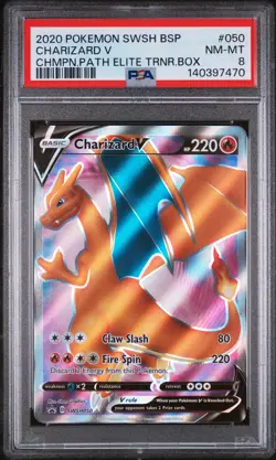 2020 POKEMON SWSH ETB BLACK STAR PROMO #050 CHARIZARD V PSA 8 - Image 1