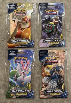 4 Sealed Unweighed Old Style Pokemon S&M Unbroken Bonds Blister Packs - Art Set - Image 1