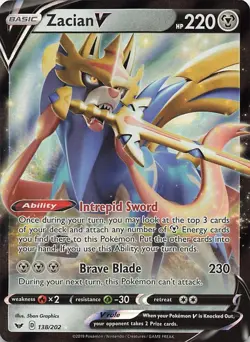 Zacian V 138/202 Holo V Rare Sword & Shield Pokemon Near Mint - Image 1