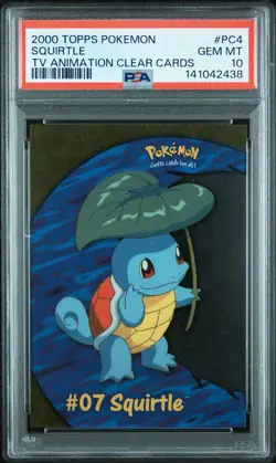 2000 TOPPS POKEMON TV ANIMATION CLEAR CARDS #PC4 SQUIRTLE PSA 10 - Image 1