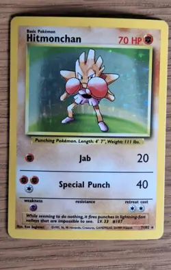 Pokemon TCG Hitmonchan 7/102 Base Set Holo Rare Card good Condition - Image 1