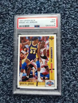 1991 Upper Deck Magic Johnson Versus Michael Jordan Mint 9 PSA - Image 1