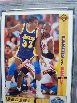 1991 Upper Deck Magic Johnson Versus Michael Jordan Mint 9 PSA - Image 2