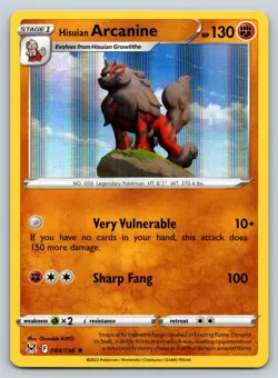 HISUIAN ARCANINE 084/196 HOLO R LOST ORIGIN POKEMON LP KATO - Image 1