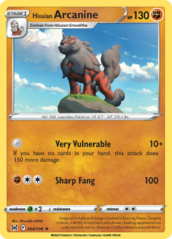 HISUIAN ARCANINE 084/196 HOLO R LOST ORIGIN POKEMON LP KATO - Image 4