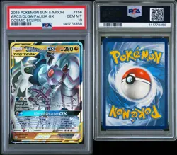 2019 POKEMON SUN & MOON COSMIC ECLIPSE #156 ARCEUS & DIALGA & PALKIA GX PSA 10 - Image 3