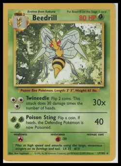 Pokemon TCG Base Set Beedrill #17/102 Non-Holo Rare - Image 1