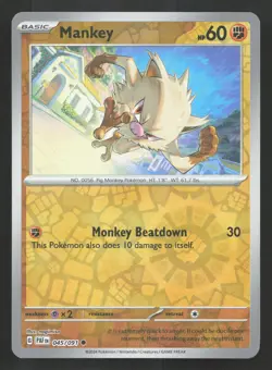 Pokemon Mankey - Reverse Holo Common SV: Paldean Fates 045/091 NM - Image 1