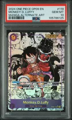 2024 ONE PIECE OP09 MONKEY D. LUFFY #119 MANGA ALTERNATE ART PSA 10 - Image 1