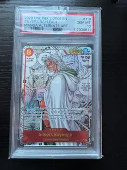 PSA 10 Silvers Rayleigh OP08-118 Manga Alt Art One Piece Card GEM MT - Image 1
