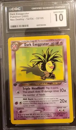 Pokemon Neo Destiny 1st Edition Dark Exeggcutor CGc Gem Mint 10 - Image 1
