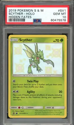 2019 Pokemon SM Hidden Fates Scyther #SV1/SV94 PSA 10 GEM MINT - Image 1