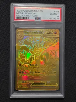 Pokemon 2025 Mega Lucario ex 188 Gold Hyper Rare Mega Evolution English PSA 10 - Image 1