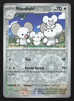 Pokemon Maushold - Reverse Holo Uncommon SV: Paldean Fates 074/091 NM - Image 1