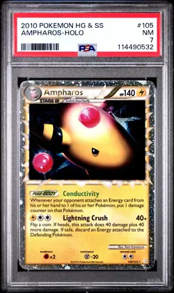 2010 POKEMON HEARTGOLD AMPHAROS PRIME #105 ULTRA RARE PSA 7 NM #114490532 - Image 1