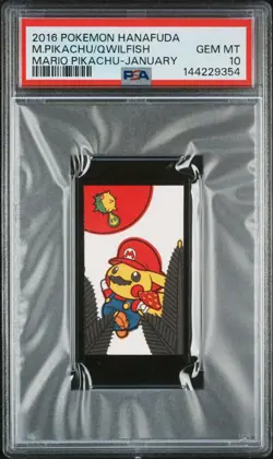 2016 POKEMON HANAFUDA MARIO PIKACHU JANUARY MARIO PIKACHU/QWILFISH PSA 10 - Image 1