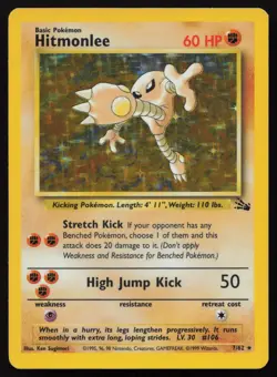 Hitmonlee 7/62 Unlimited Holo Rare Fossil Pokemon LP - Image 1